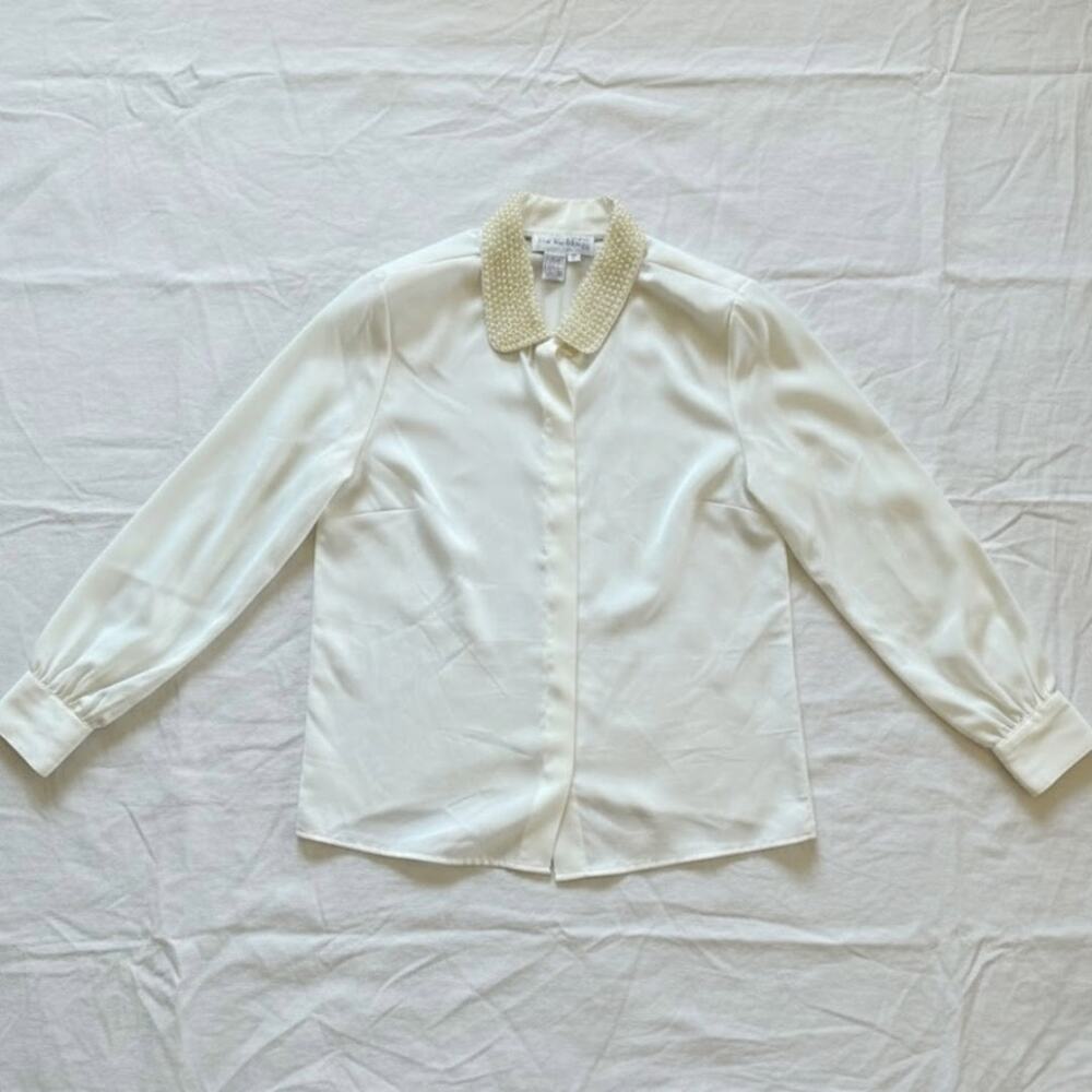 La Chine Petites Vintage Ivory Sheer Sequin Collar Blouse Womens 6 Petites